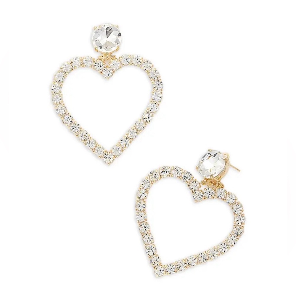 Aqua Crystal Heart Earrings in Gold and Silver